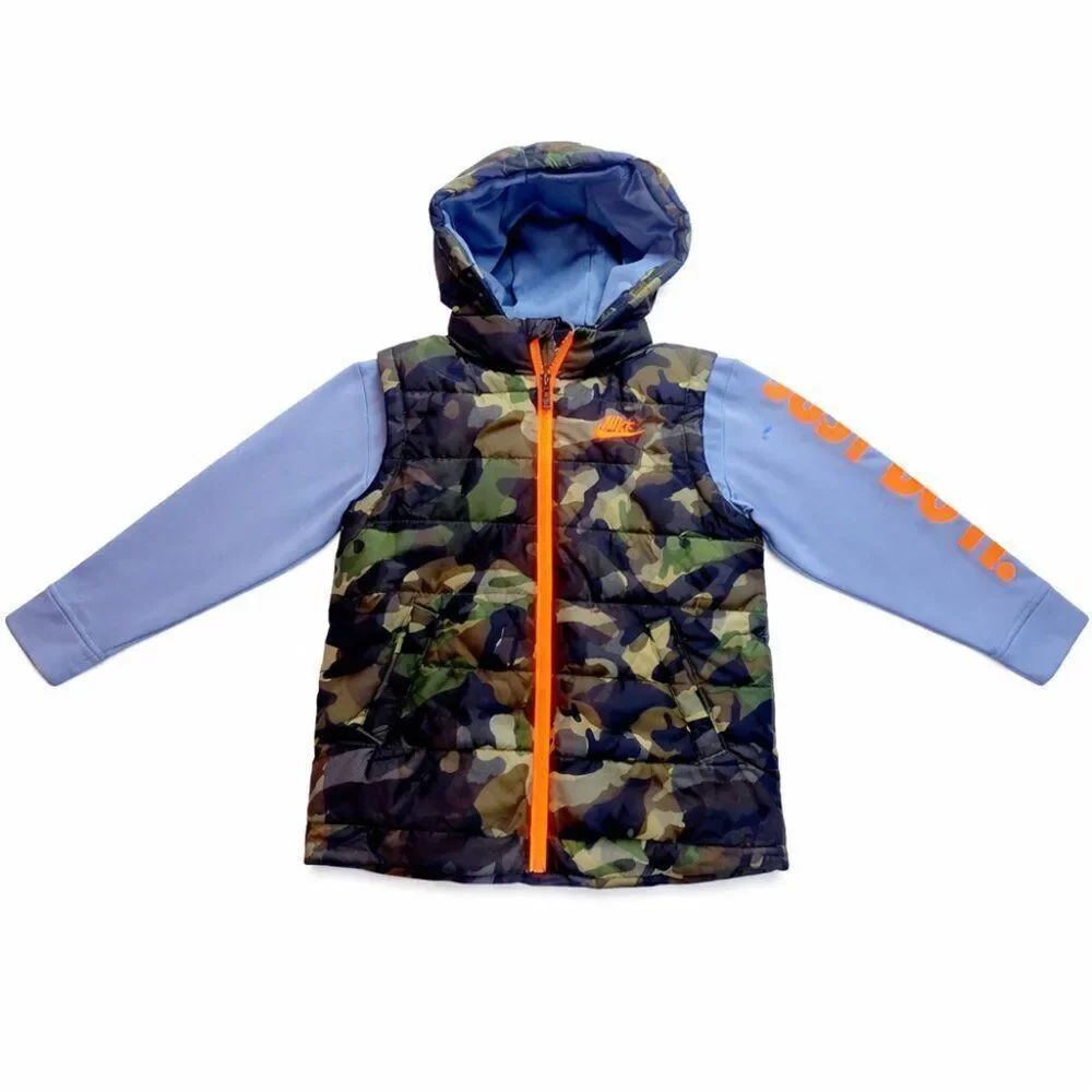 Nike Youth Camo Puffer Jacket Hooded Size L Just Do It